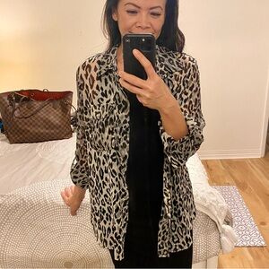 Old Navy XL Button Down Sheer Leopard Print Top